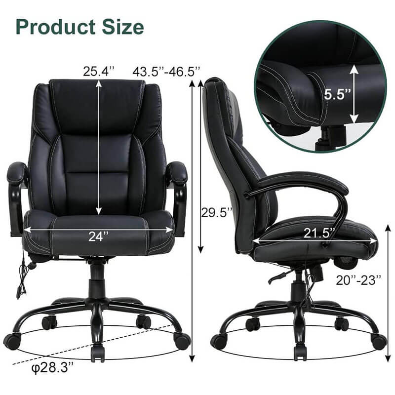 Big and Tall Office Chair 500lb Wide Seat Desk Chair with Lumbar Support, PU Leather Computer Chair