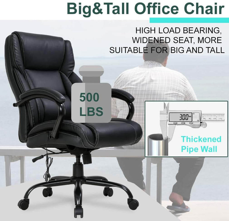 Big and Tall Office Chair 500lb Wide Seat Desk Chair with Lumbar Support, PU Leather Computer Chair