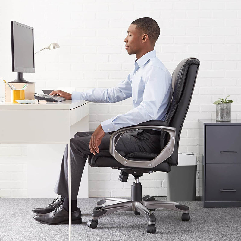 Adjustable Office Chair High-Back, Leather Chair, Swivel, Black