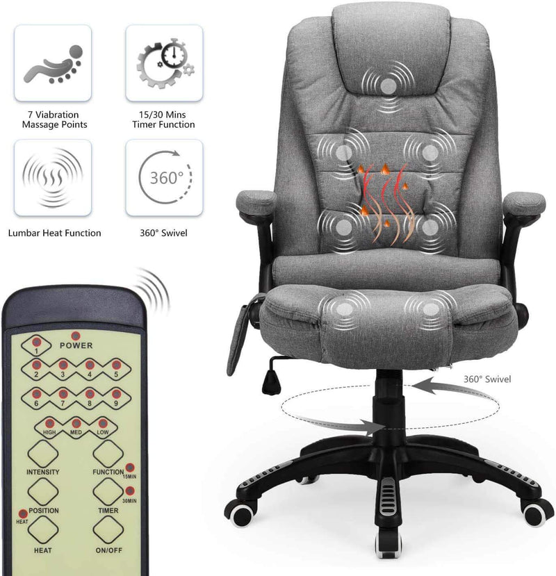 Ergonomic Office Chair with Heated Massage, High Back Fabric