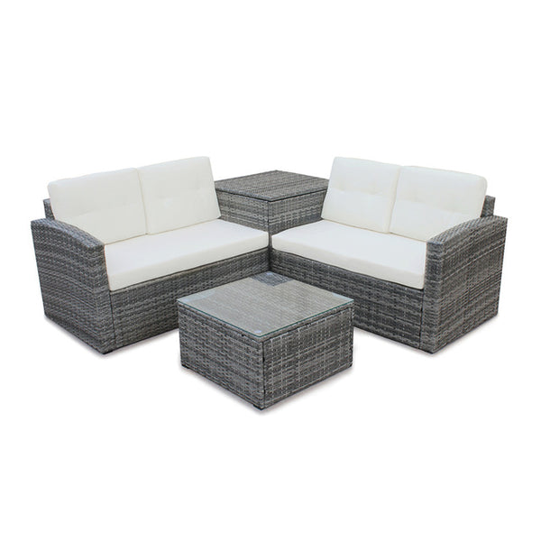 HomHum 4pcs All-Weather Wicker Outdoor Patio Rattan Sofa Outdoor Living Furniture Set With Small Coffee Table Loveseat Storage Box