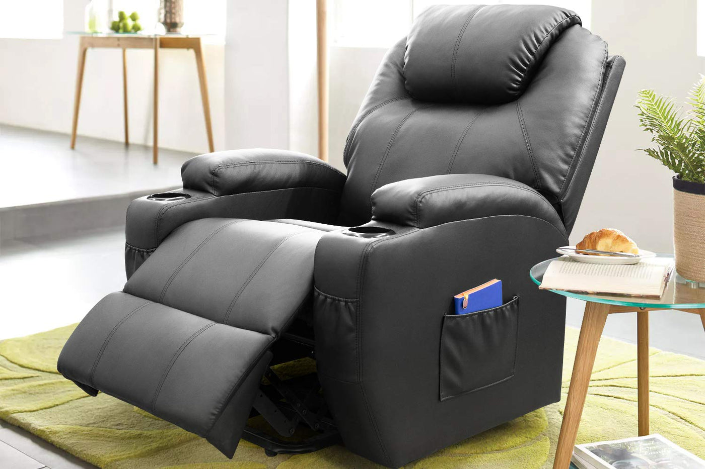 Massage Recliner PU Leather Ergonomic Lounge Heated Chair 360 Degree S –  Homhum