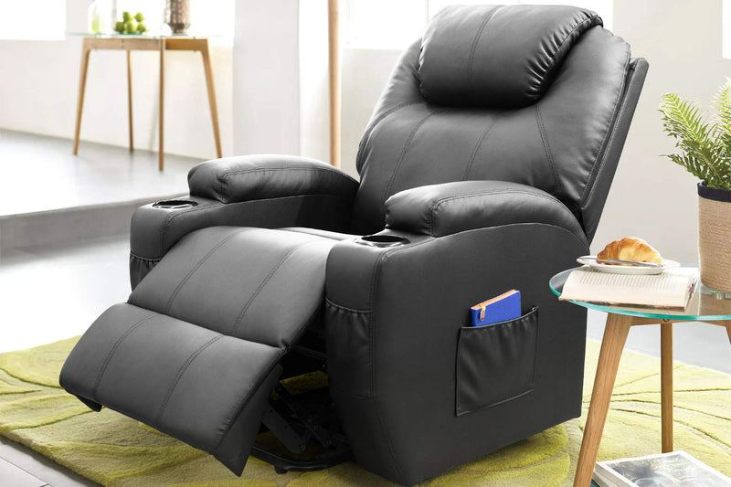 Massage Recliner PU Leather Ergonomic Lounge Heated Chair 360 Degree Swivel Recliner (Black)