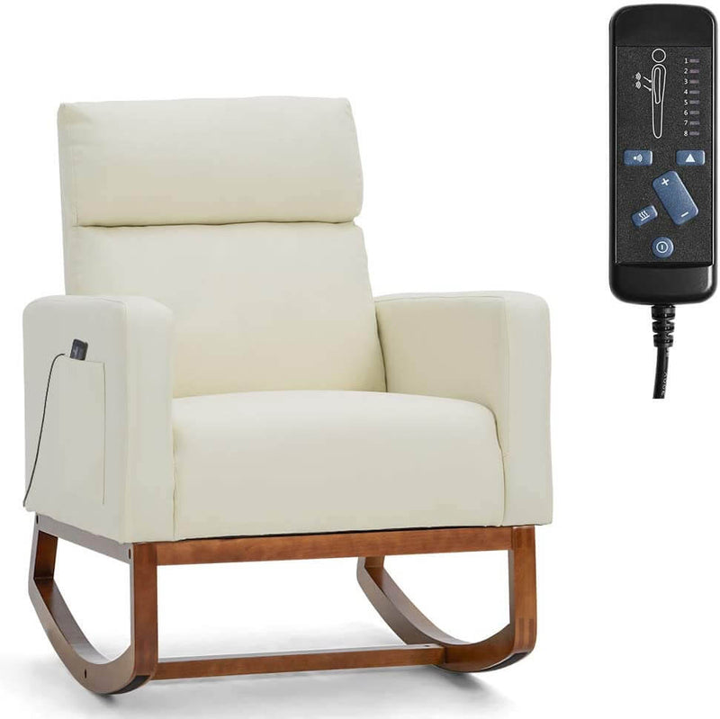 Rocking Chair Rocking Chair Upholstered Living Room Chair with Massage Function, White