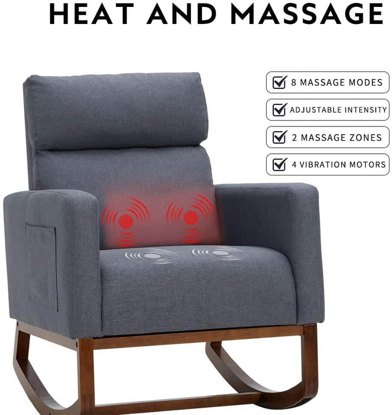 Rocking Chair Rocking Chair Upholstered Living Room Chair with Massage Function, Gray