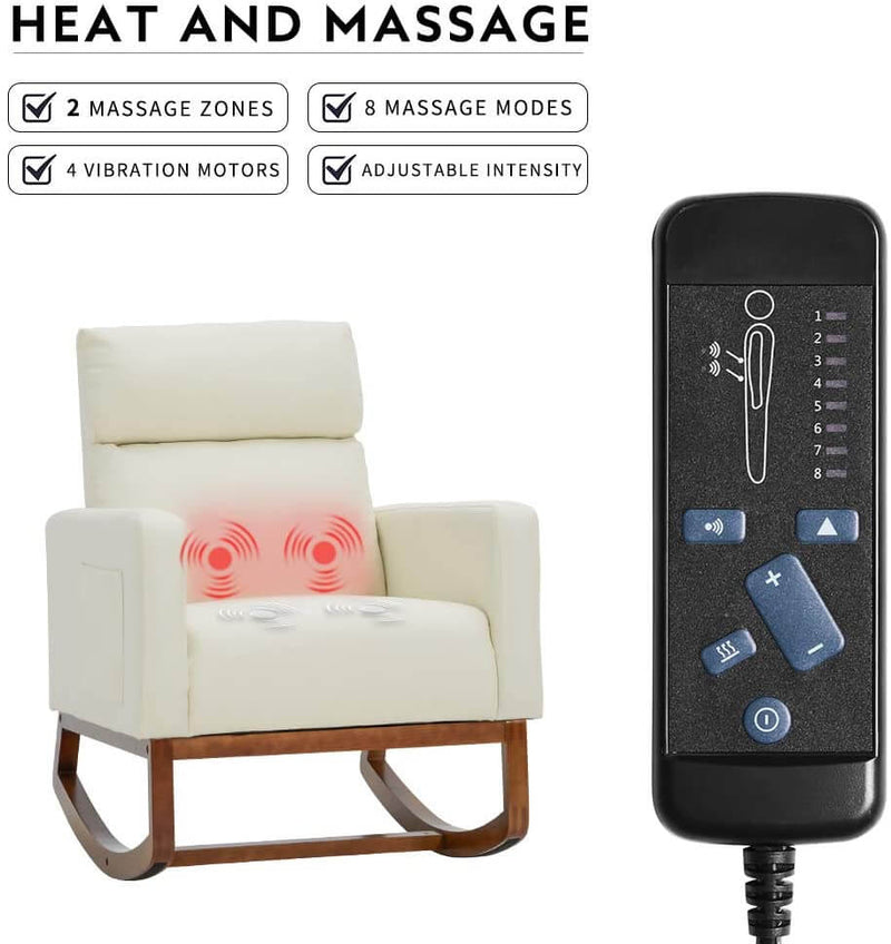 Rocking Chair Rocking Chair Upholstered Living Room Chair with Massage Function, White