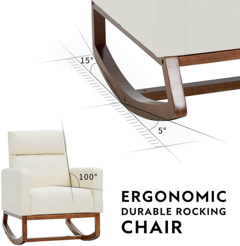Rocking Chair Rocking Chair Upholstered Living Room Chair with Massage Function, White