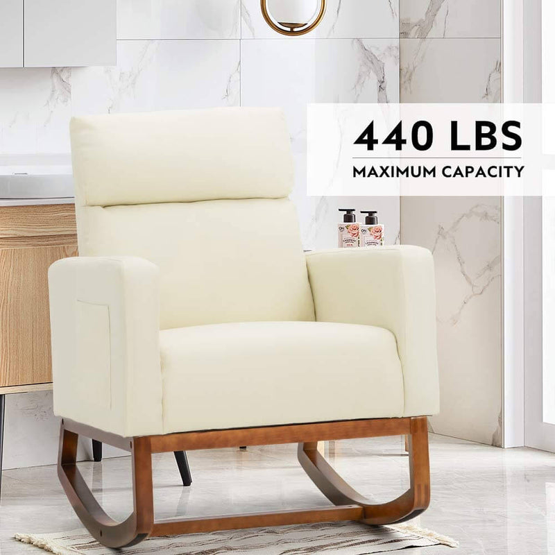 Rocking Chair Rocking Chair Upholstered Living Room Chair with Massage Function, White