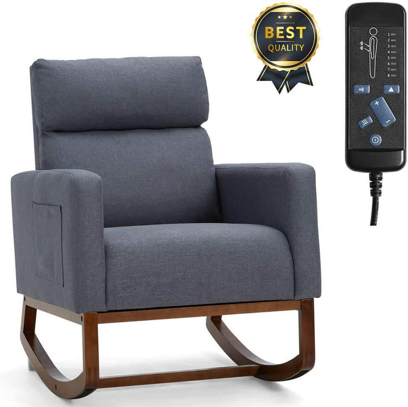 Rocking Chair Rocking Chair Upholstered Living Room Chair with Massage Function, Gray