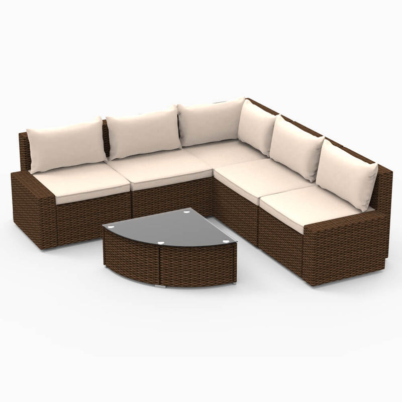 6 Pcs Patio PE Rattan Wicker Sofa Set Outdoor Sectional Furniture Chair Set with Cushions and Tea Table, Brown