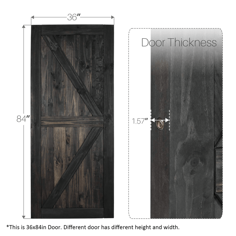 Barn Door Panel Sliding Door Slab Pre-Drilled Ready to Assemble Pine Wood Dark Grey