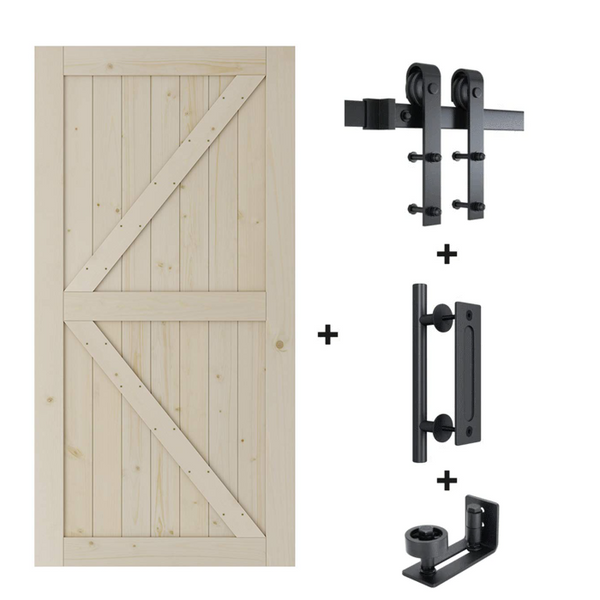 6.6 Ft Classic Sturdy Sliding Barn Door Hardware Kit With Spruce Door (Whole Set, J Shape)