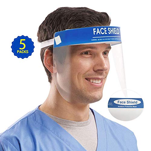 Sivaha Face Shield Anti-Fog Protect Eyes and Face with Protective Clear Film Elastic Band and Comfort Sponge (Package 5)
