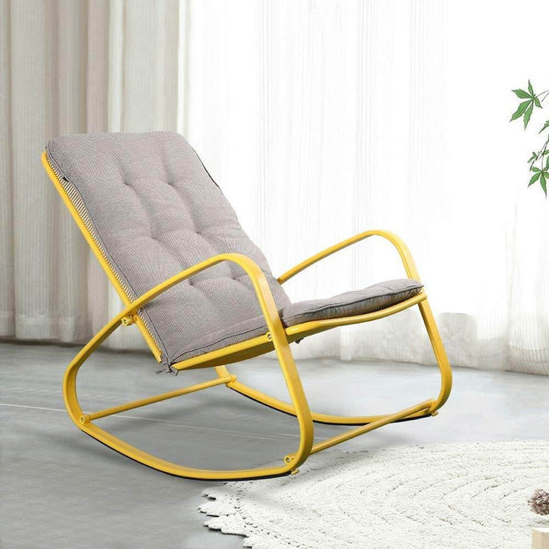 Outdoor Patio Rocker Chair Metal – Wide Ergonomic High Back Supportive Cushioned Fold Reclining Glider for Porch Balcony Yard Deck